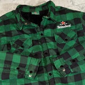 Heineken Plaid Flannel Jacket | Green Black Check | Size XL